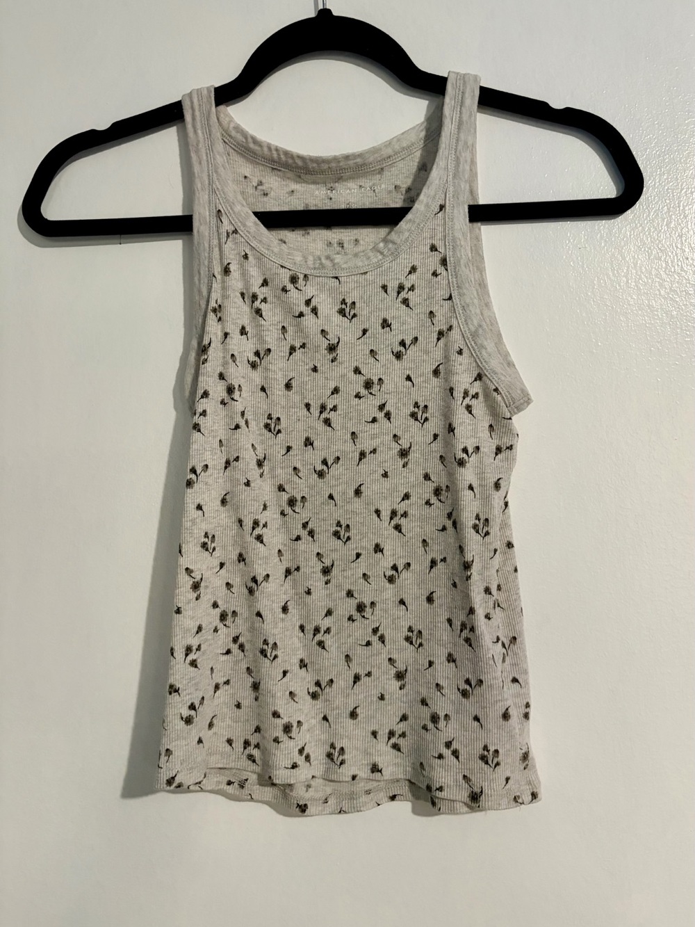 American Eagle Outfitters Cream Ribbed Tank with Tiny Floral Print